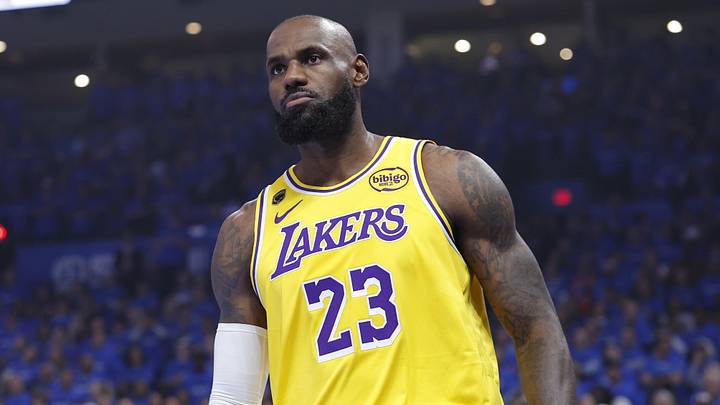 May 5, 2026; Oklahoma City, Oklahoma, USA; Los Angeles Lakers forward LeBron James (23) looks towards his bench after a play against the Oklahoma City Thunder in the first half during game one of the second round of the 2026 NBA Playoffs at Paycom Center. Mandatory Credit: Alonzo Adams-Imagn Images May 5, 2026; Oklahoma City, Oklahoma, USA; Los Angeles Lakers forward LeBron James (23) looks towards his bench after a play against the Oklahoma City Thunder in the first half during game one of the second round of the 2026 NBA Playoffs at Paycom Center. Mandatory Credit: Alonzo Adams-Imagn Images