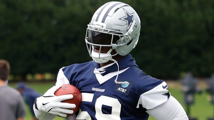 Jun 10, 2025; Arlington, TX, USA;  Dallas Cowboys linebacker Kenneth Murray Jr. (59) goes through a drill during practice at the Ford Center at the Star Training Facility in Frisco, Texas. Mandatory Credit: Chris Jones-Imagn Images