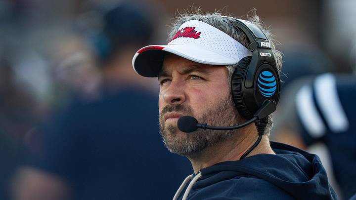 Ole Miss Head Coach Pete Golding watches on the sidelines during the first round of the College Football Playoff against Tulane at Vaught-Hemingway Stadium in Oxford, Miss., on Saturday, Dec. 20, 2025.