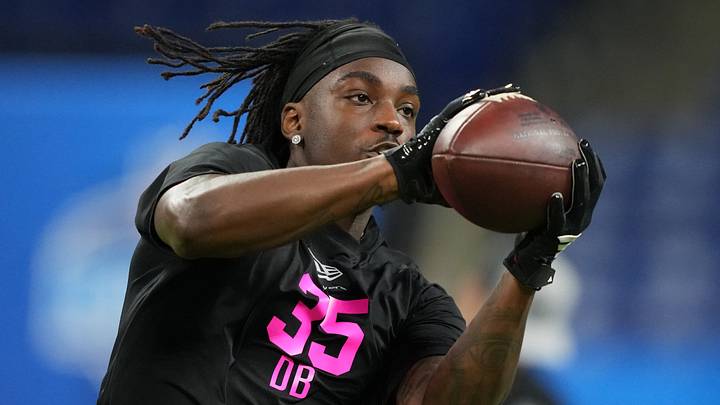 Former Southern California defensive back Bishop Fitzgerald (DB35) during the NFL Scouting Combine at Lucas Oil Stadium Former Southern California defensive back Bishop Fitzgerald (DB35) during the NFL Scouting Combine at Lucas Oil Stadium