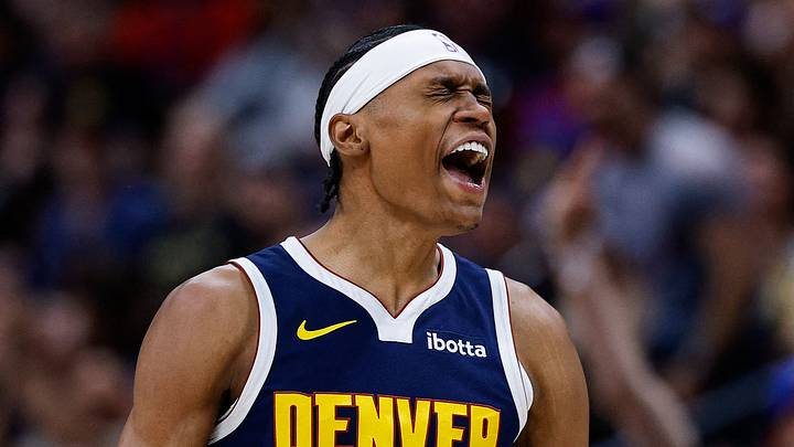 Denver Nuggets forward Peyton Watson (8) reacts after a play Denver Nuggets forward Peyton Watson (8) reacts after a play