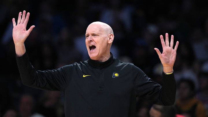 Mar 6, 2026; Los Angeles, California, USA; Indiana Pacers head coach Rick Carlisle reacts against the Los Angeles Lakers in the first half at Crypto.com Arena. Mandatory Credit: Kirby Lee-Imagn Images