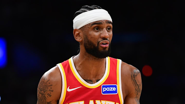 Hawks guard Nickeil Alexander-Walker (7) reacts during the second half against the Boston Celtics at TD Garden.