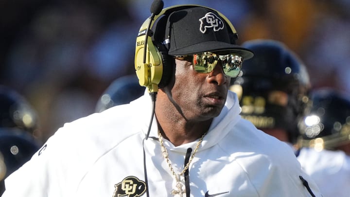 Oct 7, 2023; Tempe, Arizona, USA; Colorado Buffaloes head coach Deion Sanders walks the sidelines as his team takes on the ASU Sun Devils at Mountain America Stadium. Oct 7, 2023; Tempe, Arizona, USA; Colorado Buffaloes head coach Deion Sanders walks the sidelines as his team takes on the ASU Sun Devils at Mountain America Stadium.