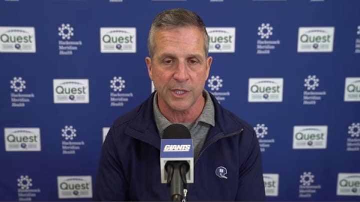 April 7: Giants head coach John Harbaugh speaks to reporters via a video call. April 7: Giants head coach John Harbaugh speaks to reporters via a video call.