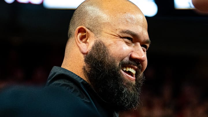 Nebraska Cornhuskers football assistant coach Donovan Raiola during the second half against the Northwestern Wildcats at Pinnacle Bank Arena