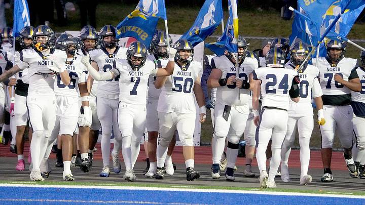 Toms River North heads onto the field for their game at Donovan Catholic Friday night, October 23, 2026.