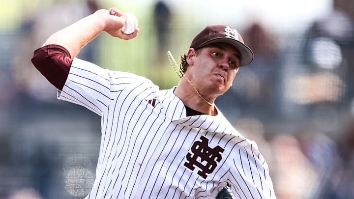 Mississippi State's starting pitcher Duke Stone struck out 10 batters in four innings of the SEC series finale against No. 5 Georgia at Dudy Noble Field. Mississippi State's starting pitcher Duke Stone struck out 10 batters in four innings of the SEC series finale against No. 5 Georgia at Dudy Noble Field.