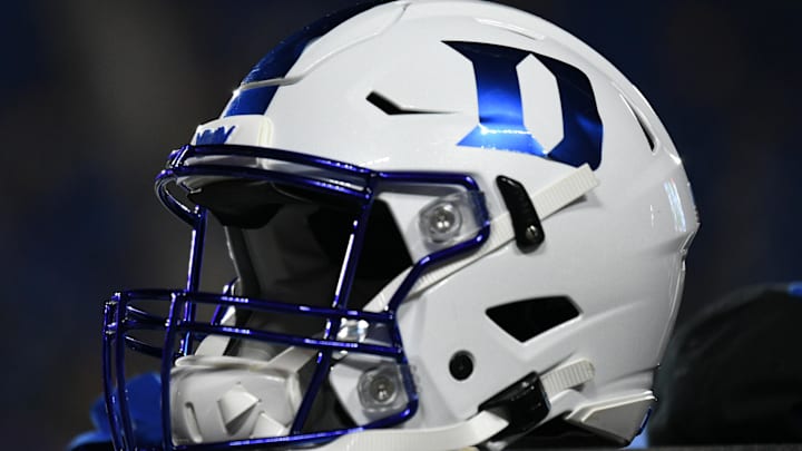 Sep 10, 2021; Durham, North Carolina, USA; A Duke Blue Devils helmet sits on an equipment chest during the third quarter of the game against the North Carolina A&T Aggies at Wallace Wade Stadium. Mandatory Credit: William Howard-Imagn Images Sep 10, 2021; Durham, North Carolina, USA; A Duke Blue Devils helmet sits on an equipment chest during the third quarter of the game against the North Carolina A&T Aggies at Wallace Wade Stadium. Mandatory Credit: William Howard-Imagn Images