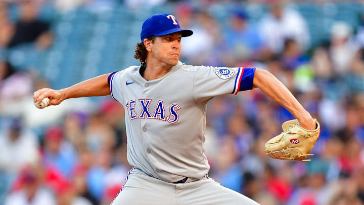 Jul 7, 2025; Anaheim, California, USA; Texas Rangers pitcher Jacob deGrom (48) throws against the Los Angeles Angels during the first inning at Angel Stadium. Jul 7, 2025; Anaheim, California, USA; Texas Rangers pitcher Jacob deGrom (48) throws against the Los Angeles Angels during the first inning at Angel Stadium.