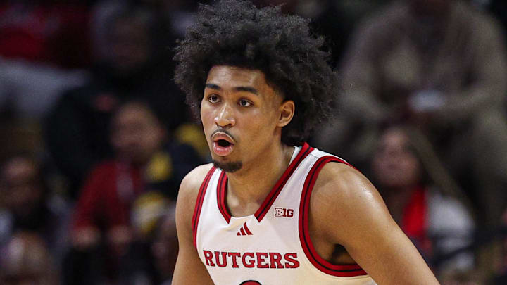 Mar 9, 2025; Piscataway, New Jersey, USA; Rutgers Scarlet Knights guard Dylan Harper (2) in action during overtime against the Minnesota Golden Gophers at Jersey Mike's Arena. Mandatory Credit: Vincent Carchietta-Imagn Images Mar 9, 2025; Piscataway, New Jersey, USA; Rutgers Scarlet Knights guard Dylan Harper (2) in action during overtime against the Minnesota Golden Gophers at Jersey Mike's Arena. Mandatory Credit: Vincent Carchietta-Imagn Images