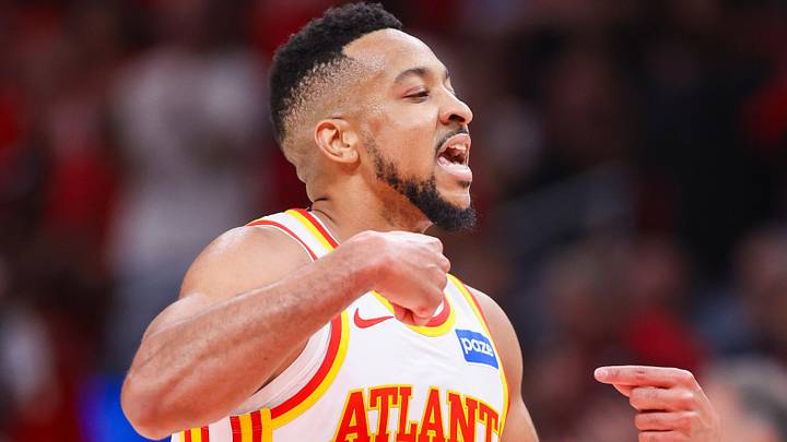 Apr 23, 2026; Atlanta, Georgia, USA; Atlanta Hawks guard CJ McCollum (3) reacts after a basket against the New York Knicks in the second quarter during game three of the first round of the 2026 NBA Playoffs at State Farm Arena. Mandatory Credit: Brett Davis-Imagn Images
Apr 23, 2026; Atlanta, Georgia, USA; Atlanta Hawks guard CJ McCollum (3) reacts after a basket against the New York Knicks in the second quarter during game three of the first round of the 2026 NBA Playoffs at State Farm Arena. Mandatory Credit: Brett Davis-Imagn Images