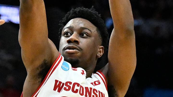 Mar 19, 2026; Portland, OR, USA; Wisconsin Badgers guard John Blackwell (25) shoots against High Point Panthers center Youssouf Singare (24) during the first half of a first round game of the men's 2026 NCAA Tournament at Moda Center. Mandatory Credit: Craig Strobeck-Imagn Images Mar 19, 2026; Portland, OR, USA; Wisconsin Badgers guard John Blackwell (25) shoots against High Point Panthers center Youssouf Singare (24) during the first half of a first round game of the men's 2026 NCAA Tournament at Moda Center. Mandatory Credit: Craig Strobeck-Imagn Images