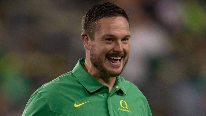 Oregon head coach Dan Lanning walks on the field before the No. 13 Oregon Ducks take on the Stanford Cardinal Saturday, Oct. 1, 2022, at Autzen Stadium in Eugene, Ore.
Ncaa Football Oregon Stanford Football Stanford At Oregon Oregon head coach Dan Lanning walks on the field before the No. 13 Oregon Ducks take on the Stanford Cardinal Saturday, Oct. 1, 2022, at Autzen Stadium in Eugene, Ore.
Ncaa Football Oregon Stanford Football Stanford At Oregon