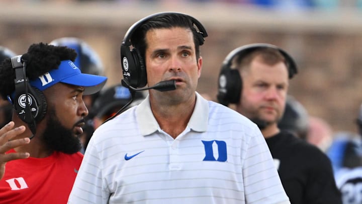Sep 20, 2025; Durham, North Carolina, USA; Duke Blue Devils head coach Manny Diaz during the second quarter against the NC State Wolfpack at Wallace Wade Stadium. Mandatory Credit: Zachary Taft-Imagn Images Sep 20, 2025; Durham, North Carolina, USA; Duke Blue Devils head coach Manny Diaz during the second quarter against the NC State Wolfpack at Wallace Wade Stadium. Mandatory Credit: Zachary Taft-Imagn Images