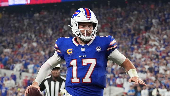 Sep 17, 2026; Orchard Park, New York, USA;  Buffalo Bills quarterback Josh Allen (17) runs to score a touchdown against the Detroit Lions during the second half at New Highmark Stadium.  Mandatory Credit: Gregory Fisher-Imagn Images