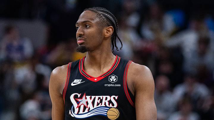 Philadelphia 76ers guard Tyrese Maxey (0) in the second half against the Indiana Pacers at Gainbridge Fieldhouse. Philadelphia 76ers guard Tyrese Maxey (0) in the second half against the Indiana Pacers at Gainbridge Fieldhouse.