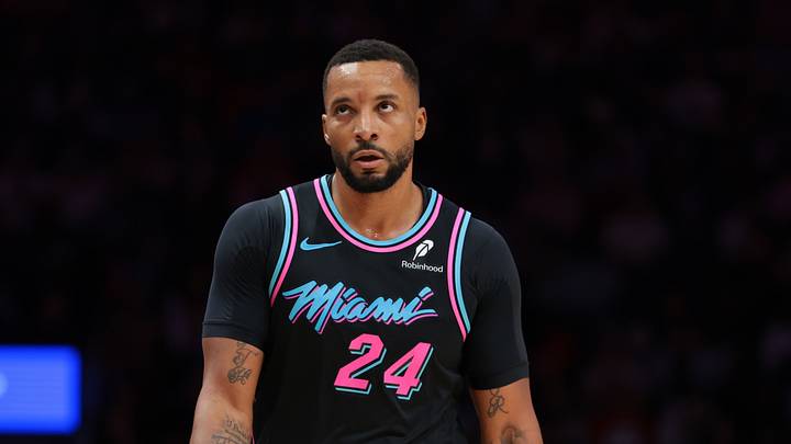 Nov 12, 2025; Miami, Florida, USA; Miami Heat guard Norman Powell (24) looks on against the Cleveland Cavaliers during the third quarter at Kaseya Center. Mandatory Credit: Sam Navarro-Imagn Images Nov 12, 2025; Miami, Florida, USA; Miami Heat guard Norman Powell (24) looks on against the Cleveland Cavaliers during the third quarter at Kaseya Center. Mandatory Credit: Sam Navarro-Imagn Images