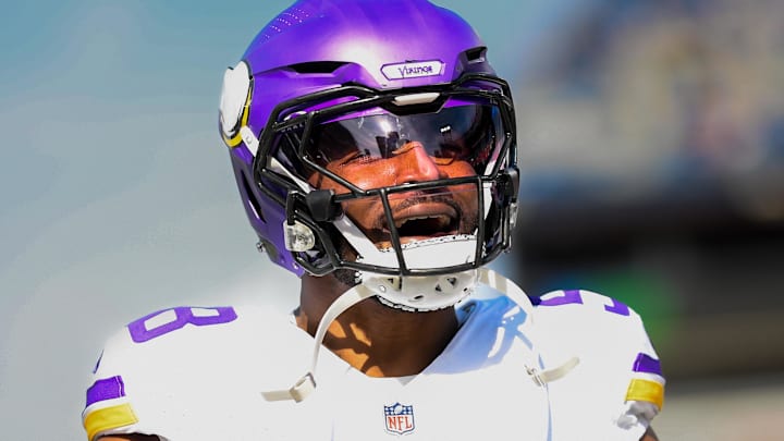 Nov 17, 2024; Nashville, Tennessee, USA;  Minnesota Vikings linebacker Jonathan Greenard (58) warms up before a game against the Tennessee Titans at Nissan Stadium. 