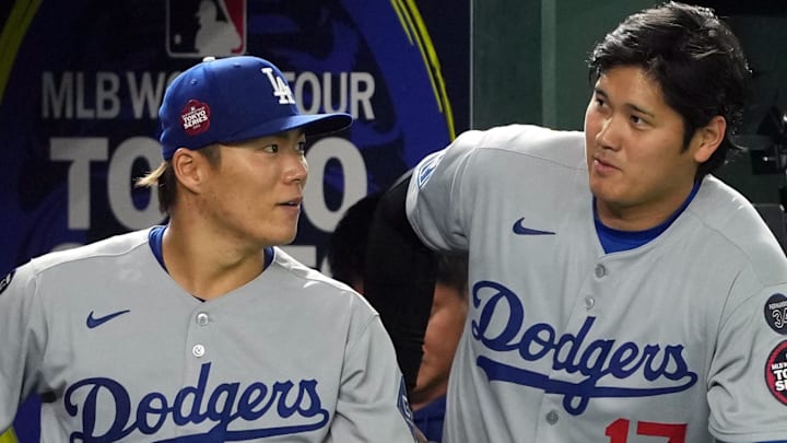 Los Angeles Dodgers starting pitcher Yoshinobu Yamamoto (18) and designated hitter Shohei Ohtani Los Angeles Dodgers starting pitcher Yoshinobu Yamamoto (18) and designated hitter Shohei Ohtani