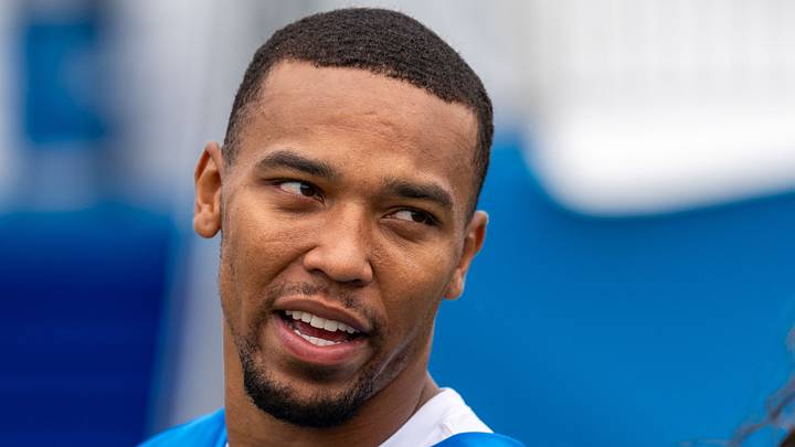 Detroit Lions wide receiver Amon-Ra St. Brown (14) looks on during training camp practice Detroit Lions wide receiver Amon-Ra St. Brown (14) looks on during training camp practice
