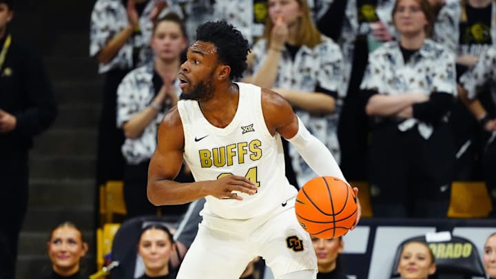 Jan 7, 2026; Boulder, Colorado, USA; Colorado Buffaloes guard Barrington Hargress (24) dribbles the ball during the first half against the Utah Utes at CU Events Center. Mandatory Credit: Ron Chenoy-Imagn Images Jan 7, 2026; Boulder, Colorado, USA; Colorado Buffaloes guard Barrington Hargress (24) dribbles the ball during the first half against the Utah Utes at CU Events Center. Mandatory Credit: Ron Chenoy-Imagn Images