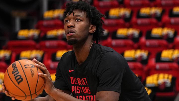 Oct 25, 2023; Miami, Florida, USA; Detroit Pistons center James Wiseman (13) warms up prior to the game against the Miami Heat at Kaseya Center. Mandatory Credit: Jasen Vinlove-USA TODAY Sports