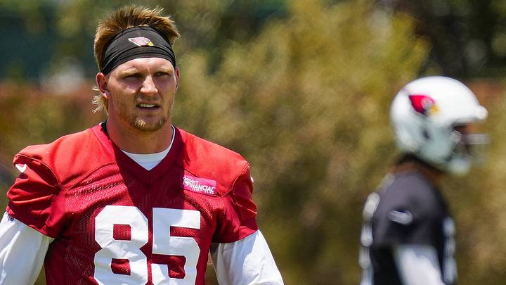 Cardinals tight end Trey McBride (85) walks during organized team activities at the Cardinals Training Facility in Tempe on May 27, 2026. Cardinals tight end Trey McBride (85) walks during organized team activities at the Cardinals Training Facility in Tempe on May 27, 2026.