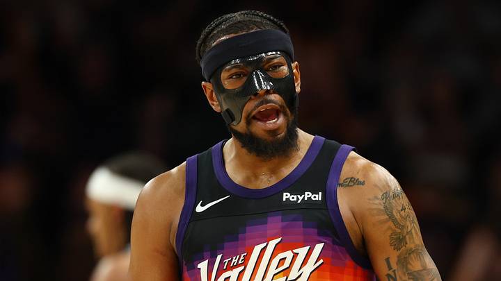 Feb 21, 2026; Phoenix, Arizona, USA; Phoenix Suns guard Jordan Goodwin (23) celebrates against the Orlando Magic in the second half at Mortgage Matchup Center. Mandatory Credit: Mark J. Rebilas-Imagn Images