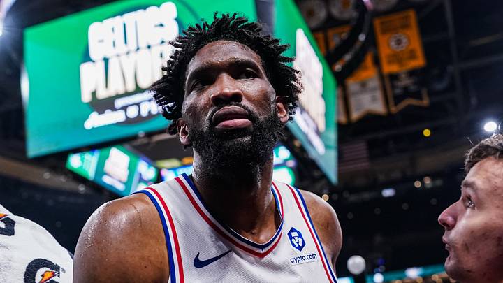 Apr 28, 2026; Boston, Massachusetts, USA; Philadelphia 76ers center Joel Embiid (21) exits the court after the game against the Boston Celtics in game five of the first round of the 2026 NBA Playoffs at TD Garden. Mandatory Credit: David Butler II-Imagn Images Apr 28, 2026; Boston, Massachusetts, USA; Philadelphia 76ers center Joel Embiid (21) exits the court after the game against the Boston Celtics in game five of the first round of the 2026 NBA Playoffs at TD Garden. Mandatory Credit: David Butler II-Imagn Images