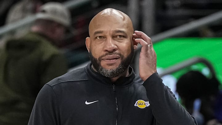 Los Angeles Lakers head coach Darvin Ham reacts against the Atlanta Hawks during the second half at State Farm Arena on January 30, 2024.