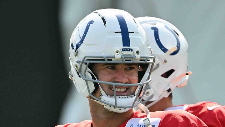 Indianapolis Colts quarterback Daniel Jones looks on