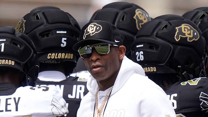 Apr 11, 2026; Boulder, CO, USA; Colorado Buffaloes head coach Deion Sanders before the start of the spring game at Folsom Field. Apr 11, 2026; Boulder, CO, USA; Colorado Buffaloes head coach Deion Sanders before the start of the spring game at Folsom Field.