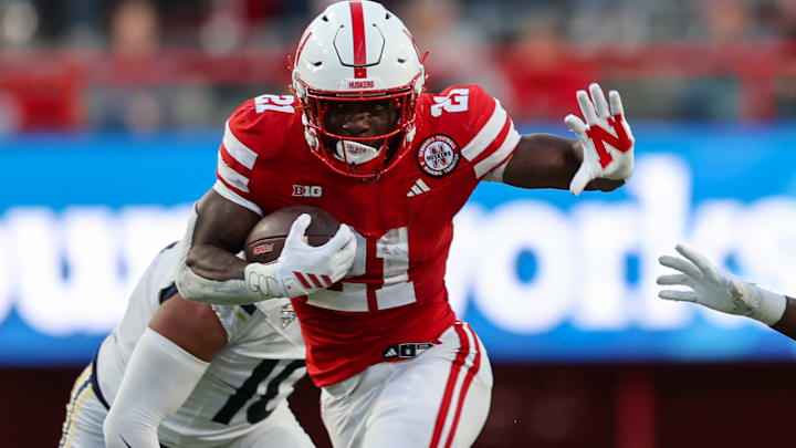 Nebraska running back Emmett Johnson totaled 1,821 yards and 15 touchdowns in 2025 before declaring for the NFL Draft. Nebraska running back Emmett Johnson totaled 1,821 yards and 15 touchdowns in 2025 before declaring for the NFL Draft.