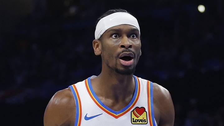 Jan 5, 2026; Oklahoma City, Oklahoma, USA; Oklahoma City Thunder guard Shai Gilgeous-Alexander (2) reacts after an official call following a play against the Charlotte Hornets during the second half at Paycom Center. Mandatory Credit: Alonzo Adams-Imagn Images