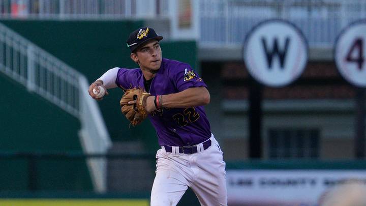 Marek Houston of the Fort Myers Mighty Mussels throws for an out against the Dunedin Blue Jays at Hammond Stadium on Saturday, Aug. 2, 2025. The Mussels won 3-2 in extra innings.