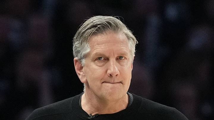 May 15, 2026; Minneapolis, Minnesota, USA; Minnesota Timberwolves head coach Chris Finch looks on against the San Antonio Spurs in the second half during game six of the second round of the 2026 NBA Playoffs at Target Center. Mandatory Credit: Jesse Johnson-Imagn Images