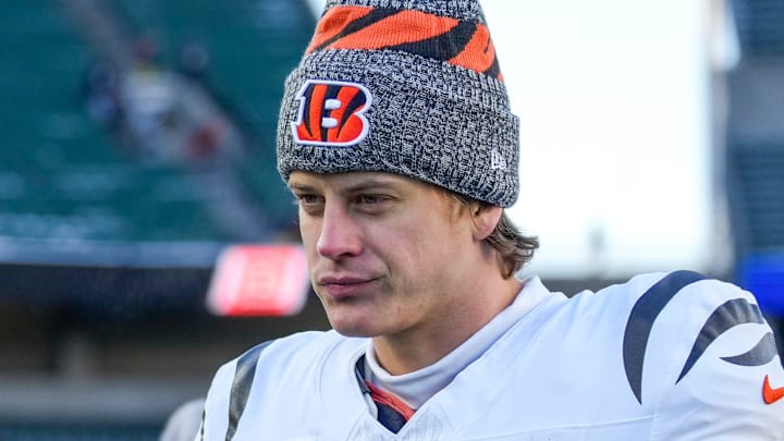 Cincinnati Bengals quarterback Joe Burrow (9) walks for the locker room after the fourth quarter of the NFL Week 15 game between the Cincinnati Bengals and the Baltimore Ravens at Paycor Stadium in Cincinnati on Sunday, Dec. 14, 2025. The Bengals were shut out, 24-0. Cincinnati Bengals quarterback Joe Burrow (9) walks for the locker room after the fourth quarter of the NFL Week 15 game between the Cincinnati Bengals and the Baltimore Ravens at Paycor Stadium in Cincinnati on Sunday, Dec. 14, 2025. The Bengals were shut out, 24-0.