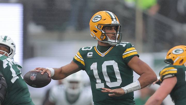 Sep 20, 2026; East Rutherford, New Jersey, USA;  Green Bay Packers quarterback Jordan Love (10) throws from the pocket against the New York Jets during overtime at MetLife Stadium.  Mandatory Credit: Brad Penner-Imagn Images