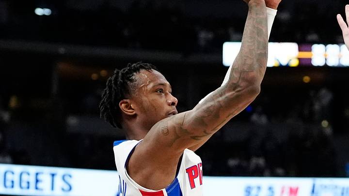 Dec 28, 2024; Denver, Colorado, USA; Detroit Pistons forward Ronald Holland II (00) shoots the ball over Denver Nuggets guard Christian Braun (0) in the second half at Ball Arena. Mandatory Credit: Ron Chenoy-Imagn Images Dec 28, 2024; Denver, Colorado, USA; Detroit Pistons forward Ronald Holland II (00) shoots the ball over Denver Nuggets guard Christian Braun (0) in the second half at Ball Arena. Mandatory Credit: Ron Chenoy-Imagn Images