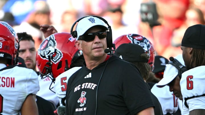 Sep 20, 2025; Durham, North Carolina, USA; NC State Wolfpack head coach Dave Doeren during the second quarter against the Duke Blue Devils at Wallace Wade Stadium. Mandatory Credit: Zachary Taft-Imagn Images Sep 20, 2025; Durham, North Carolina, USA; NC State Wolfpack head coach Dave Doeren during the second quarter against the Duke Blue Devils at Wallace Wade Stadium. Mandatory Credit: Zachary Taft-Imagn Images
