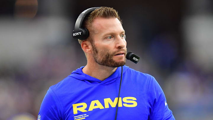 Jan 4, 2026; Inglewood, California, USA; Los Angeles Rams head coach Sean McVay stands on the sidelines against the Arizona Cardinals during the first half at SoFi Stadium. Mandatory Credit: Gary A. Vasquez-Imagn Images Jan 4, 2026; Inglewood, California, USA; Los Angeles Rams head coach Sean McVay stands on the sidelines against the Arizona Cardinals during the first half at SoFi Stadium. Mandatory Credit: Gary A. Vasquez-Imagn Images