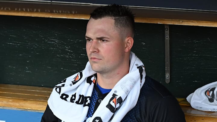 Aug 8, 2025; Detroit, Michigan, USA; Detroit Tigers starting pitcher Tarik Skubal (29) waits on the dugout bench before taking the field to face the Los Angeles Angels at Comerica Park. Aug 8, 2025; Detroit, Michigan, USA; Detroit Tigers starting pitcher Tarik Skubal (29) waits on the dugout bench before taking the field to face the Los Angeles Angels at Comerica Park.