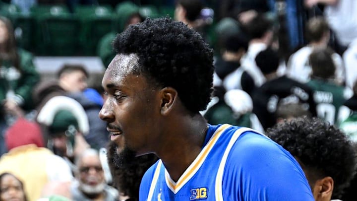 Michigan State's Jaxon Kohler, left, shakes hands with former teammate UCLA's Xavier Booker after the game on Tuesday, Feb. 17, 2026, at the Breslin Center in East Lansing.