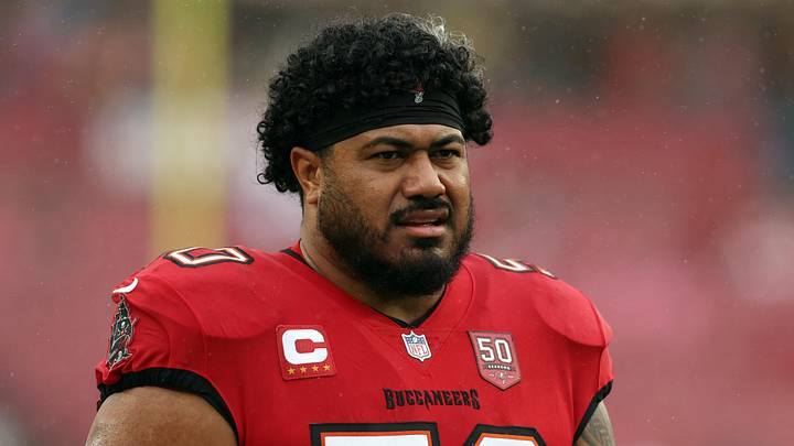 Tampa Bay Buccaneers defensive tackle Vita Vea (50) warms up before the game against the Carolina Panthers