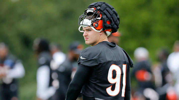 Cincinnati Bengals defensive end Trey Hendrickson (91) warms up during the first day of preseason training camp at the Paul Brown Stadium training facility in downtown Cincinnati on Wednesday, July 27, 2022.
Cincinnati Bengals Training Camp Cincinnati Bengals defensive end Trey Hendrickson (91) warms up during the first day of preseason training camp at the Paul Brown Stadium training facility in downtown Cincinnati on Wednesday, July 27, 2022.
Cincinnati Bengals Training Camp