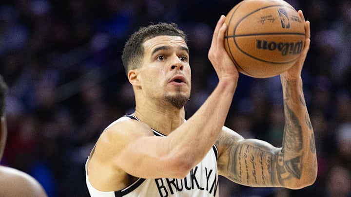 Dec 23, 2025; Philadelphia, Pennsylvania, USA; Brooklyn Nets forward Michael Porter Jr. (17) shoots against the Philadelphia 76ers during the second quarter at Xfinity Mobile Arena. Mandatory Credit: Bill Streicher-Imagn Images