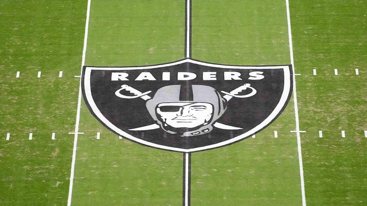 Jan 4, 2026; Paradise, Nevada, USA; The Las Vegas Raiders shield logo at midfield at Allegiant Stadium. Mandatory Credit: Kirby Lee-Imagn Images Jan 4, 2026; Paradise, Nevada, USA; The Las Vegas Raiders shield logo at midfield at Allegiant Stadium. Mandatory Credit: Kirby Lee-Imagn Images