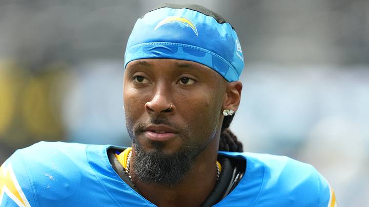 Sep 20, 2026; Inglewood, California, USA;  Los Angeles Chargers wide receiver Quentin Johnston (1) warms up prior to the game against the Las Vegas Raiders at SoFi Stadium.  Mandatory Credit: Kirby Lee-Imagn Images