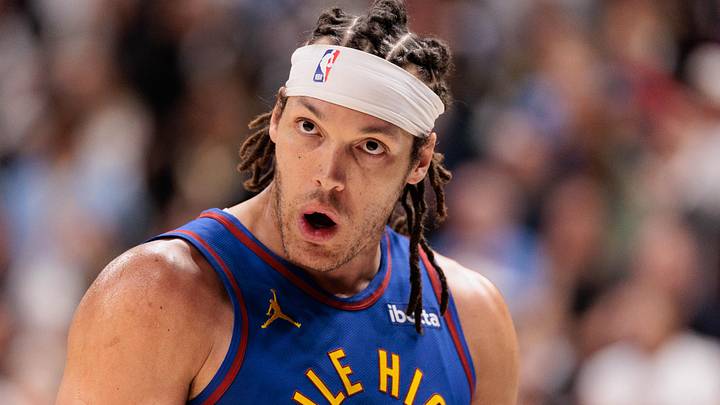 Apr 20, 2024; Denver, Colorado, USA; Denver Nuggets forward Aaron Gordon (50) reacts to defeating the Los Angeles Lakers in game one of the first round for the 2024 NBA playoffs at Ball Arena. Mandatory Credit: Andrew Wevers-Imagn Images